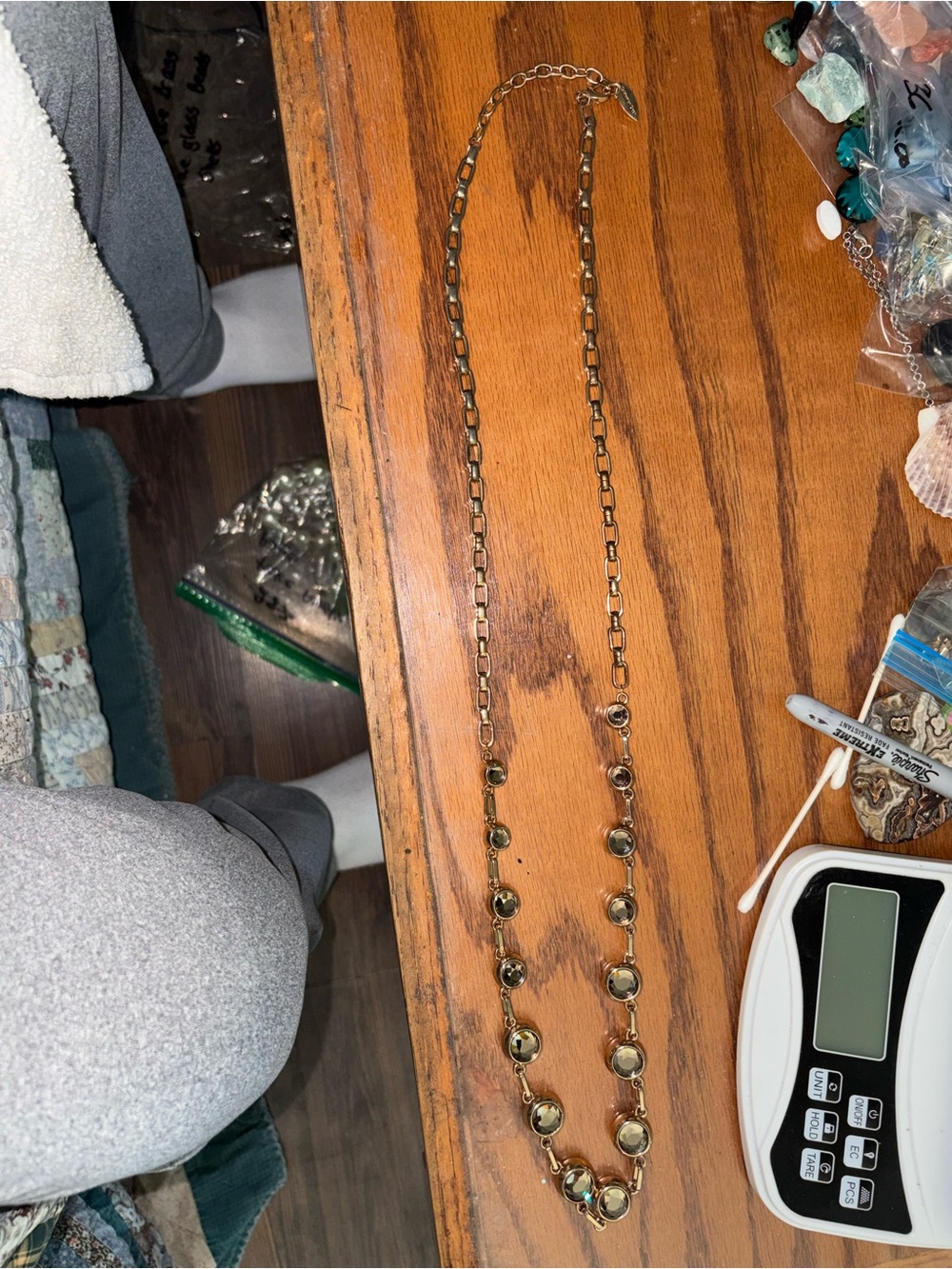 Gold-Tone Long Chain Necklace with Round Bezel crystals 19 1/2 inch